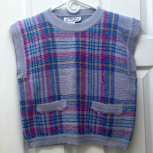 THE BAY CLUB | Vintage 90’s Plaid Knit Short Sleeve Pullover Sweater Large - Picture 3 of 16